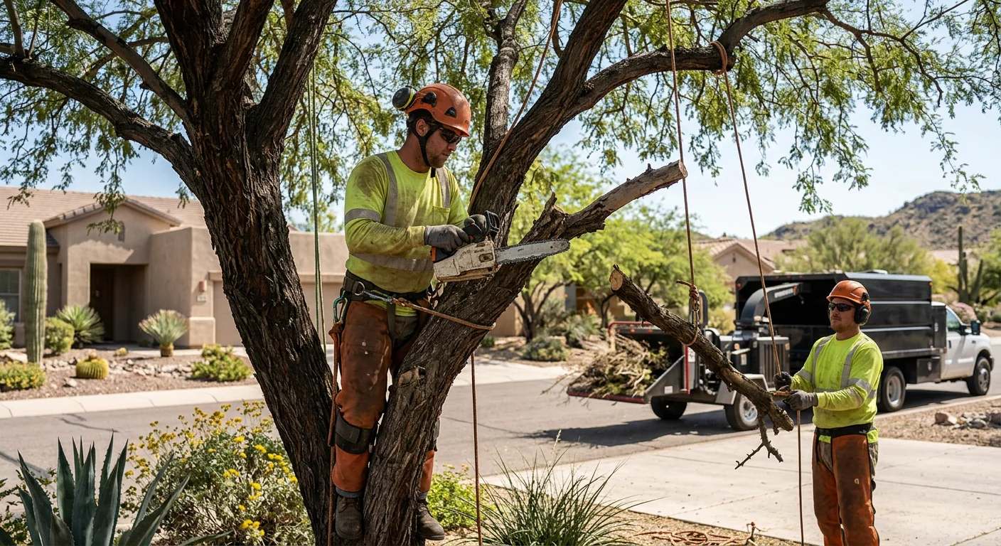 Tree crew responding to storm damaged tree at a Cave Creek property