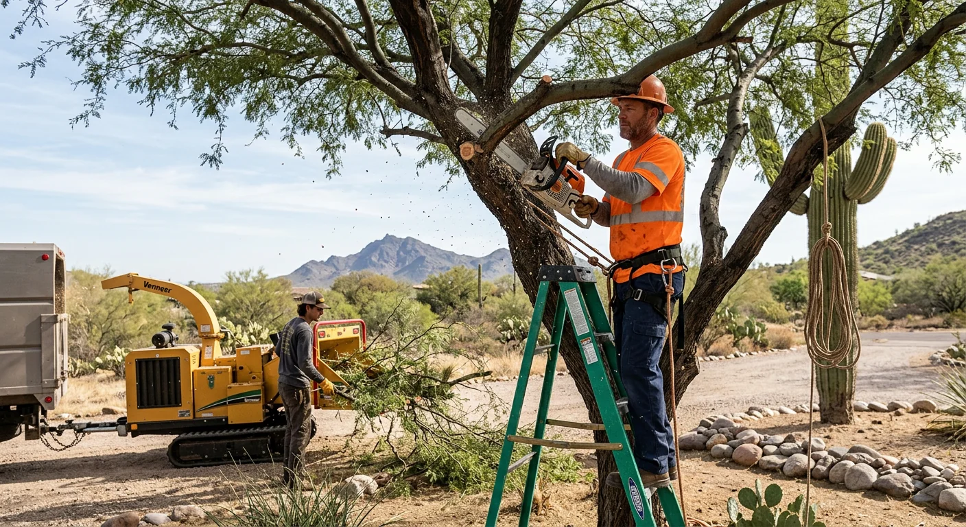 Technician performing deep-root fertilization on a desert tree at a Cave Creek residence