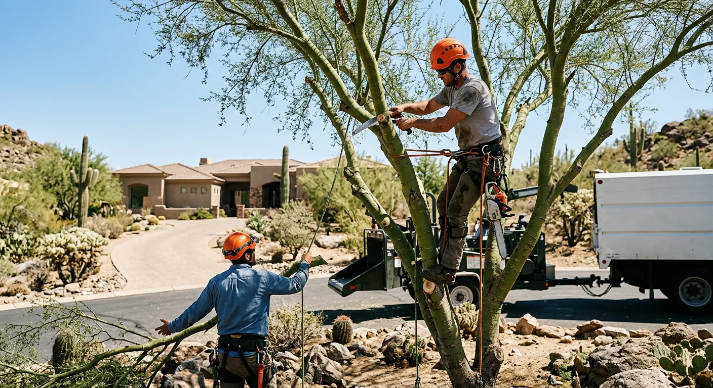 Certified arborist inspecting a mature tree during a Cave Creek risk assessment
